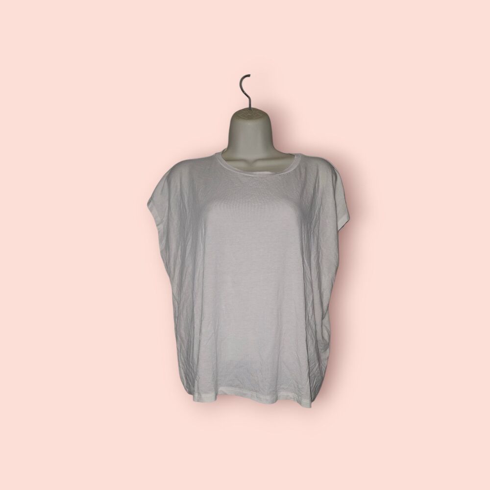 Eileen Fisher White Short Sleeve Boxy Top Crew Neck Relaxed Fit Basic Tee Women